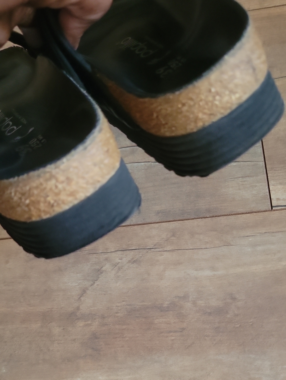 Papillio Ladies Black Quilted Patent Slide Sandals with Cork Trim - Picture 8 of 9